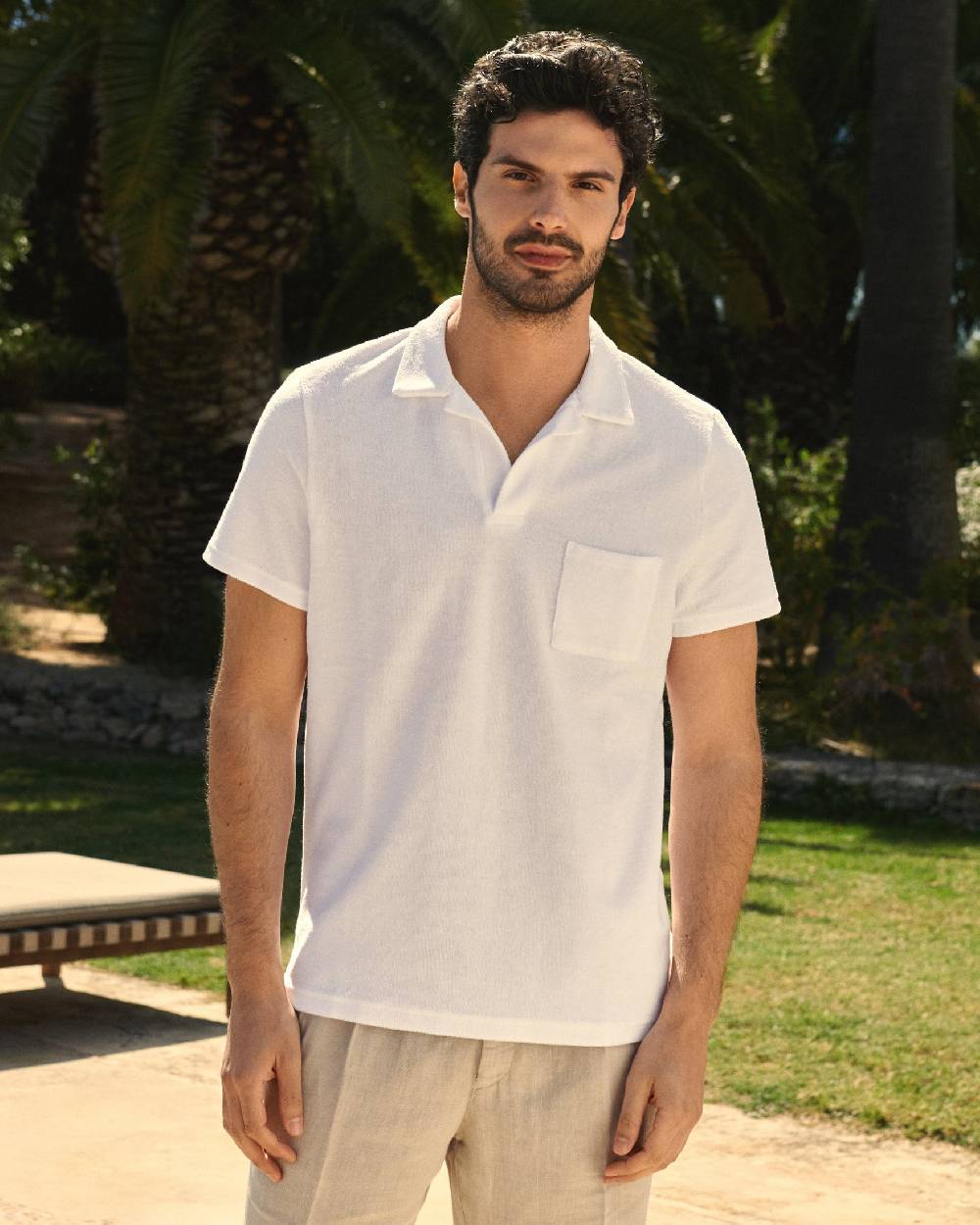 Manebí Organic Terry Cotton Olive Polo Shirt - Short Sleeves White Presa