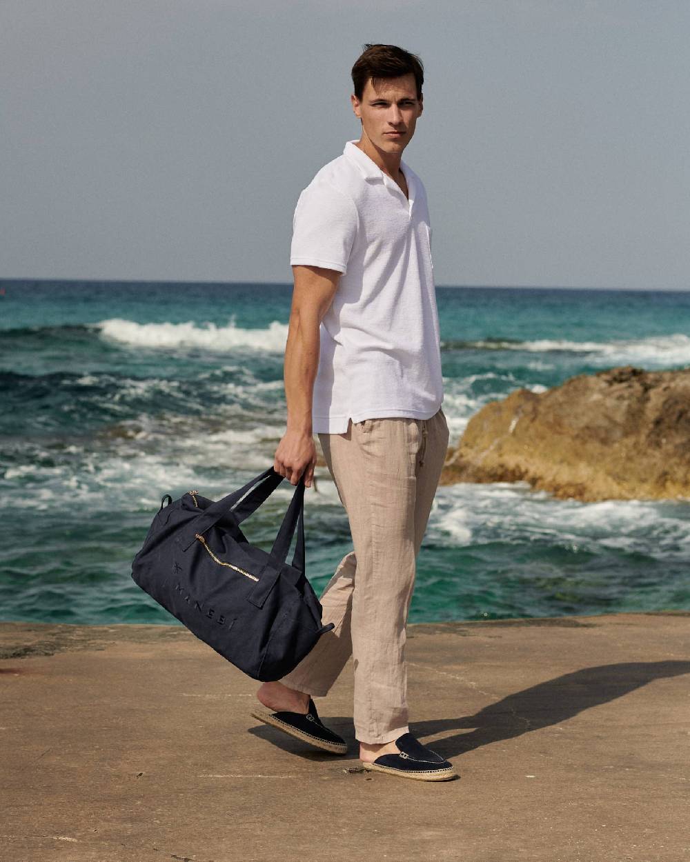 Manebí Organic Terry Cotton Olive Polo Shirt - Short Sleeves White Presa