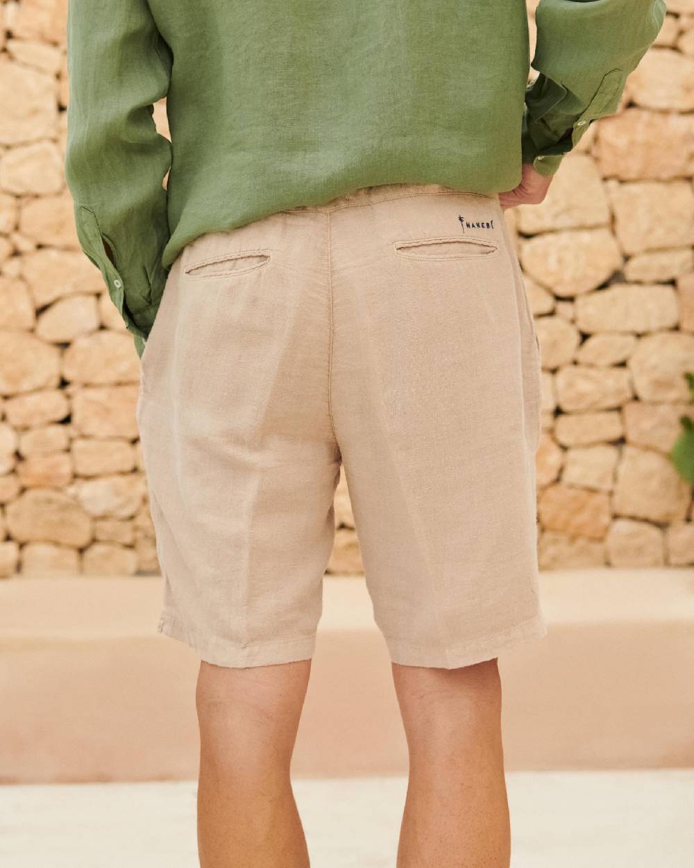 Manebí Positano Shorts - Washed Linen - Kaki Beige Sconto