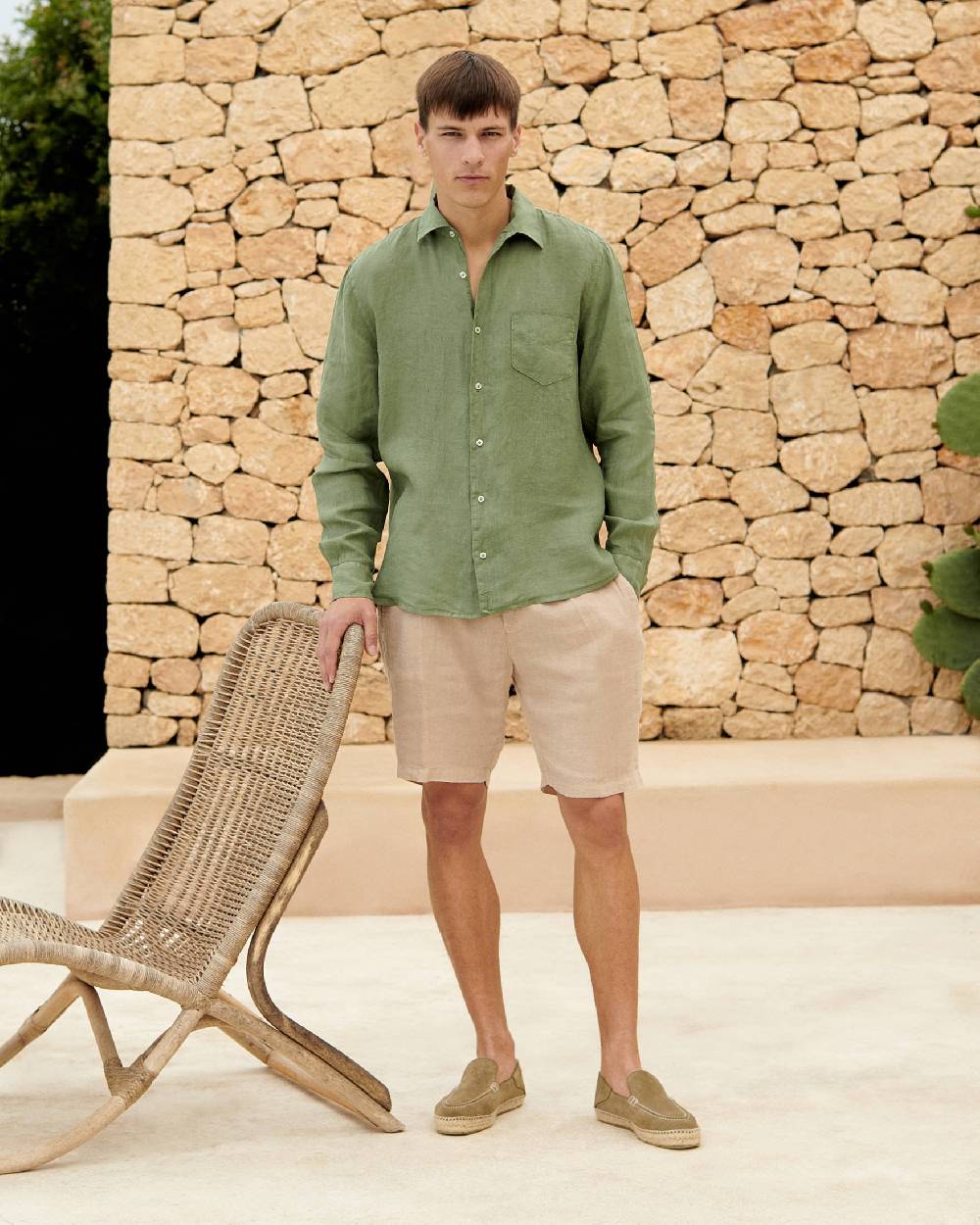 Manebí Positano Shorts - Washed Linen - Kaki Beige Sconto