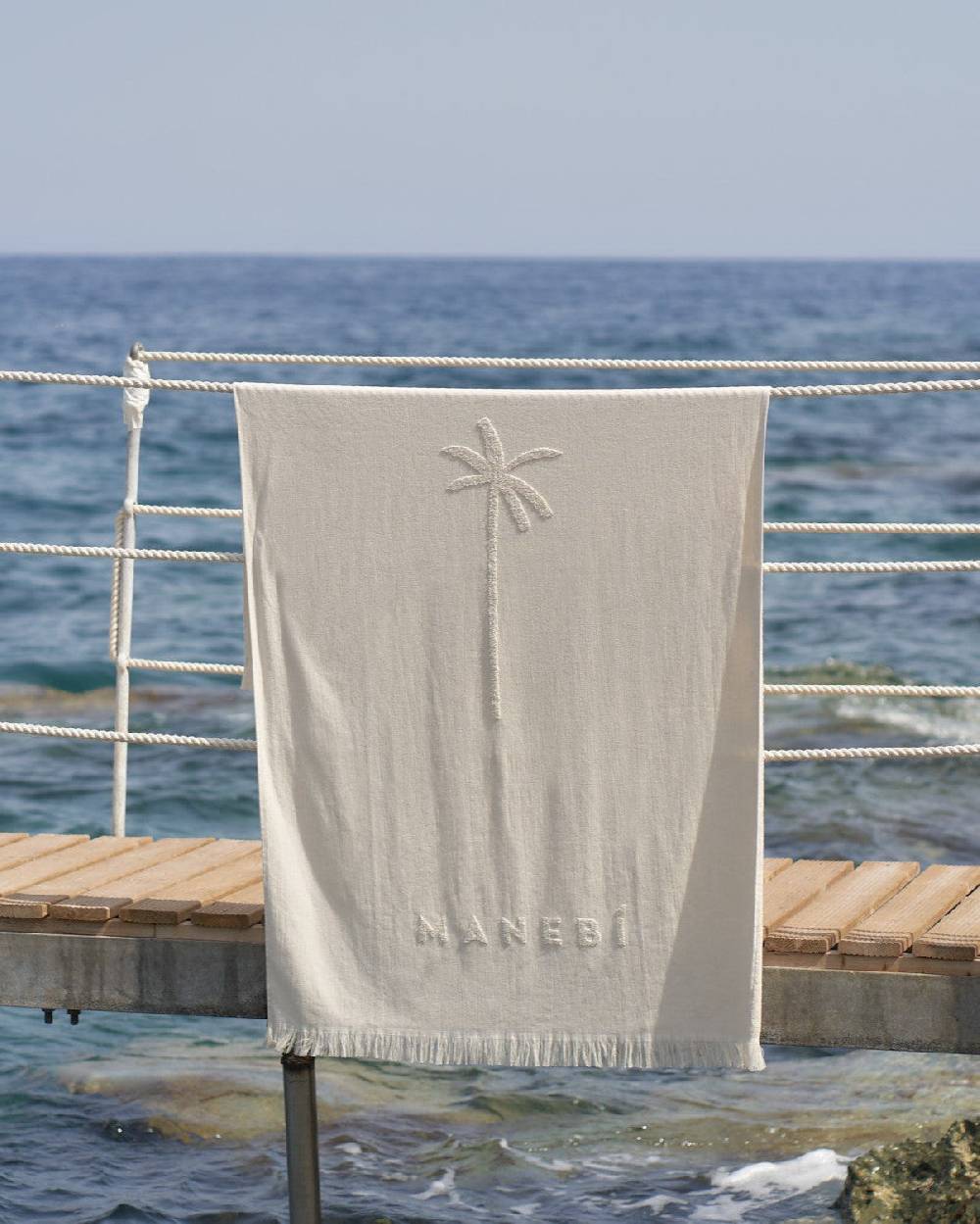Manebí Jaquard Beach Towel - Embroidered Palm With Palm \u0026 Logo Sand Outlet