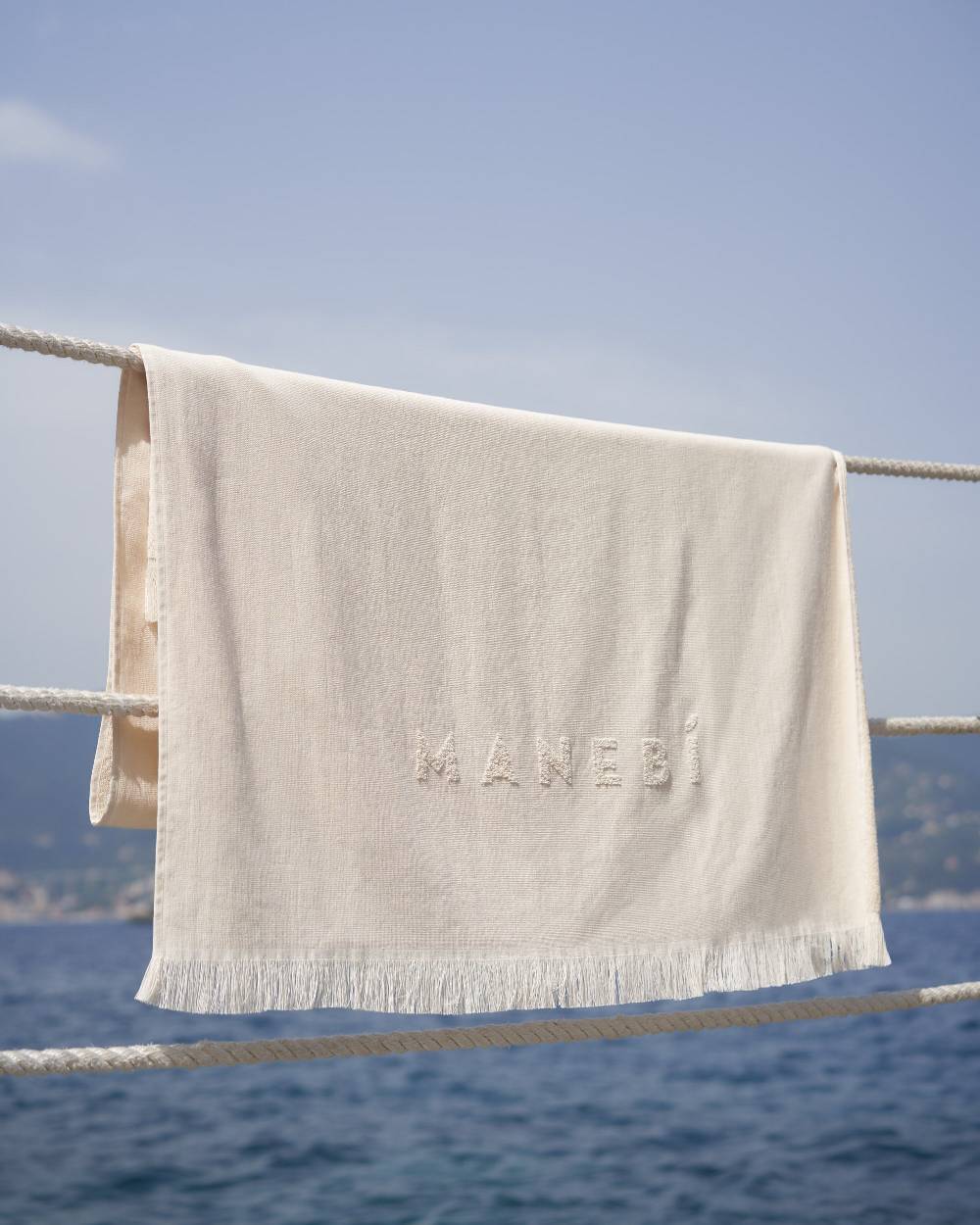 Manebí Jaquard Beach Towel - Embroidered Palm With Palm \u0026 Logo Sand Outlet