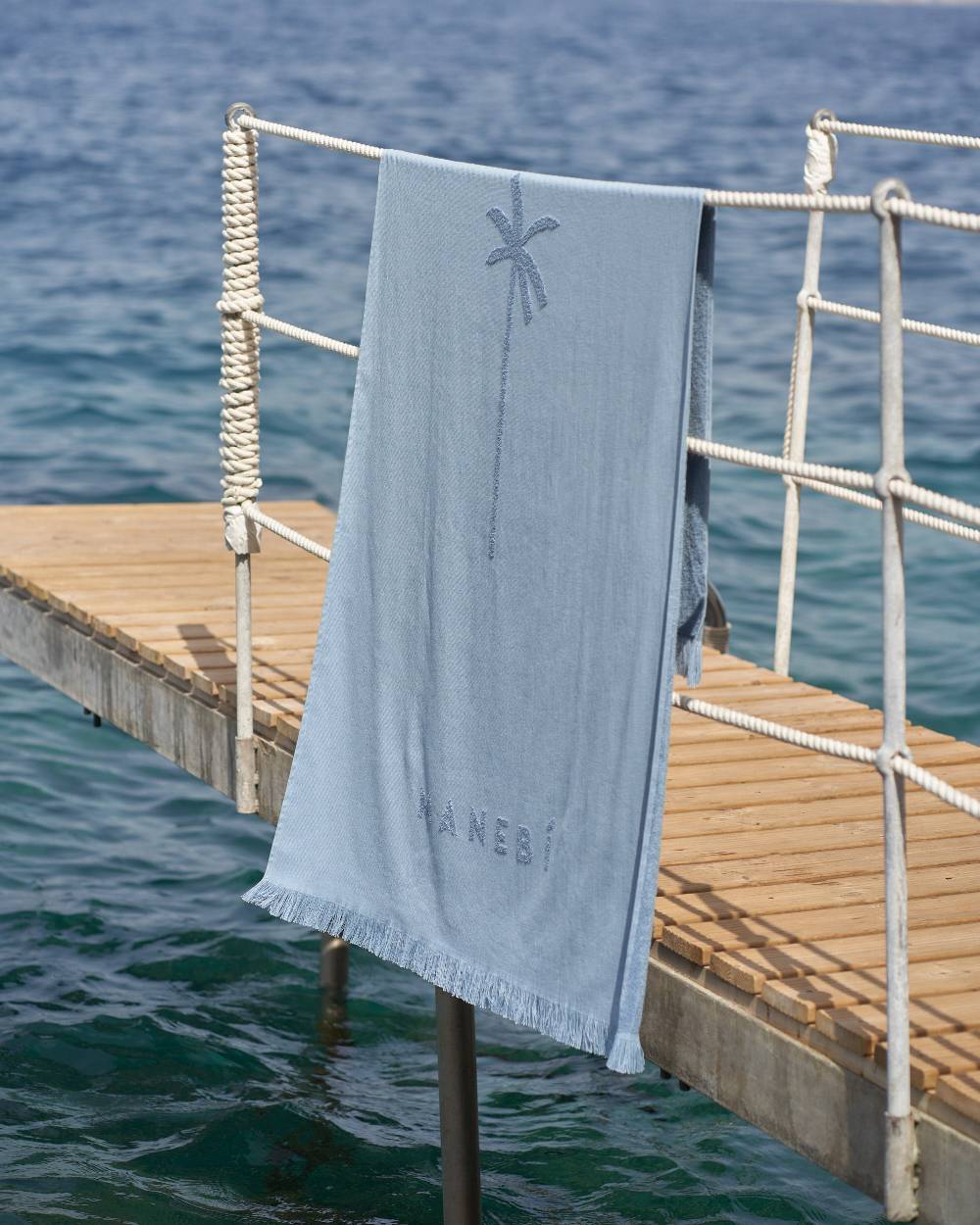 Manebí Jaquard Beach Towel - Embroidered Palm With Palm \u0026 Logo Indigo Hotsell