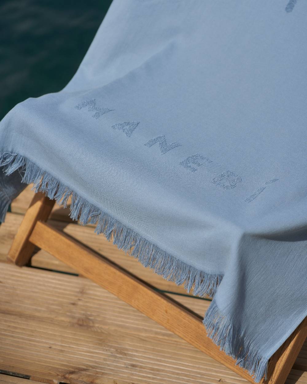 Manebí Jaquard Beach Towel - Embroidered Palm With Palm \u0026 Logo Indigo Hotsell