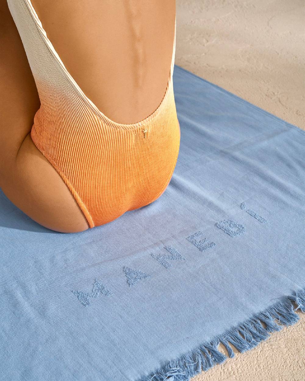 Manebí Jaquard Beach Towel - Embroidered Palm With Palm \u0026 Logo Indigo Hotsell