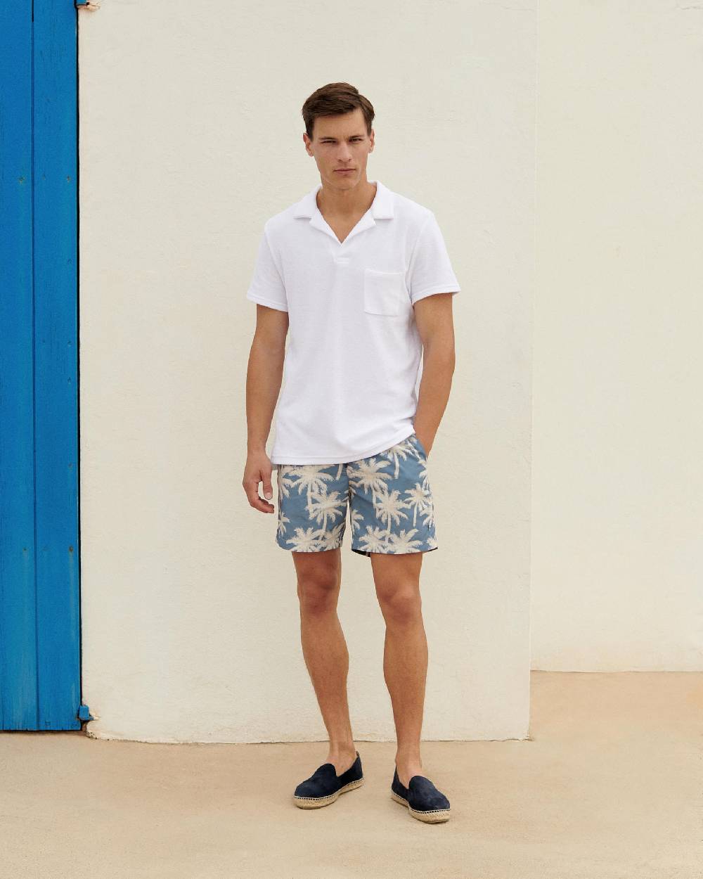 Manebí Printed Swim Shorts Hand Drawn - Gabardine Cotton Indigo Vendite stagionali