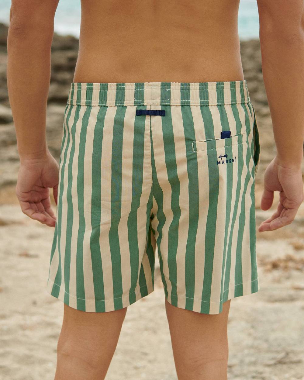Manebí Printed Macro Stripes Swim Shorts - Kaki Green Macro Stripes Cyber Monday