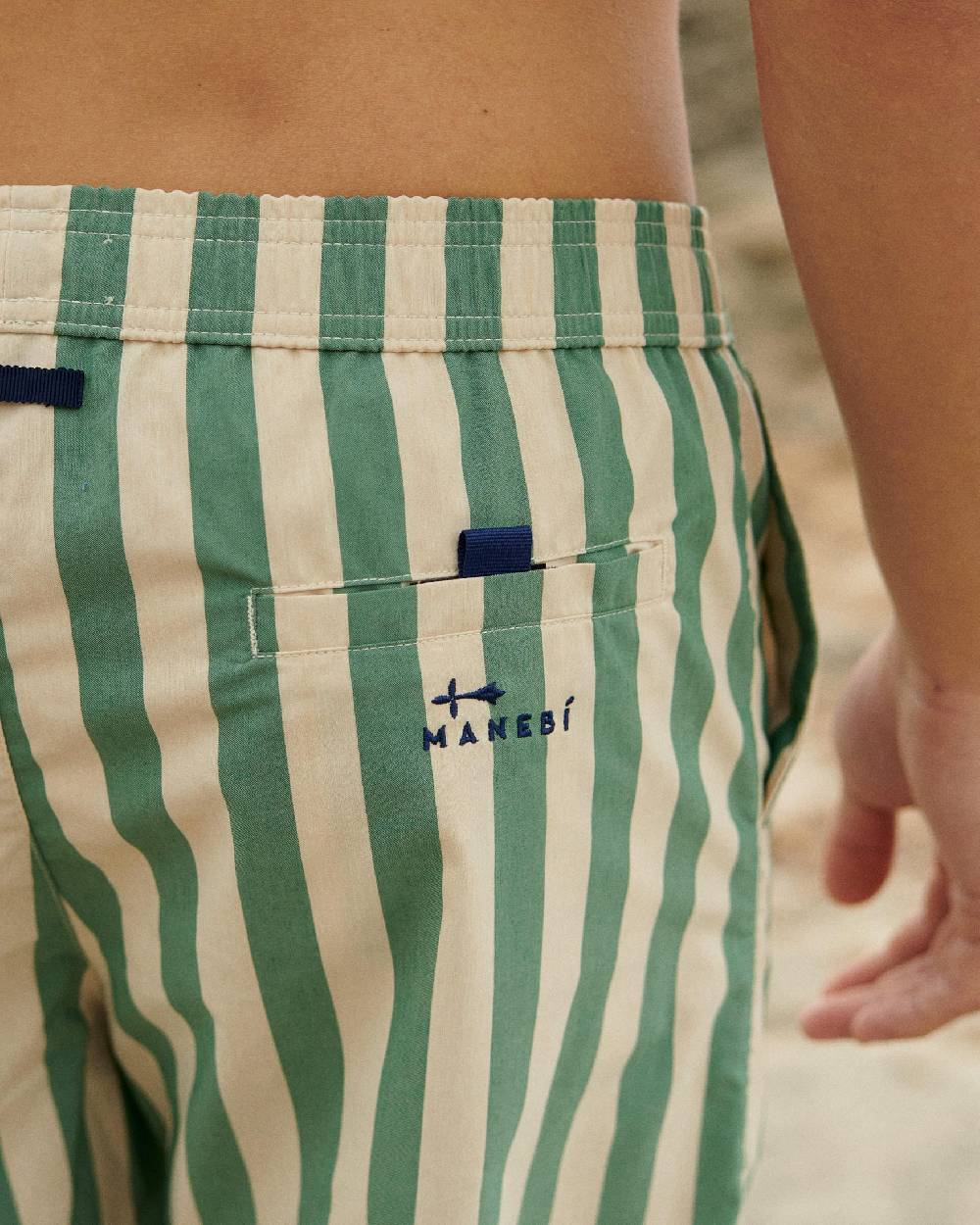 Manebí Printed Macro Stripes Swim Shorts - Kaki Green Macro Stripes Cyber Monday
