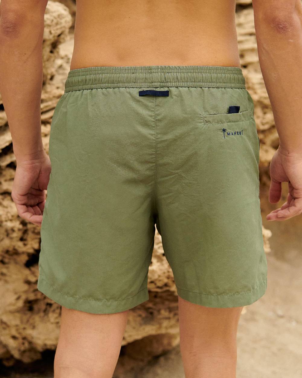 Manebí Solid Color Swim Shorts - Stone Washed Faded Kaki Green Offerta per la Festa della Mamma