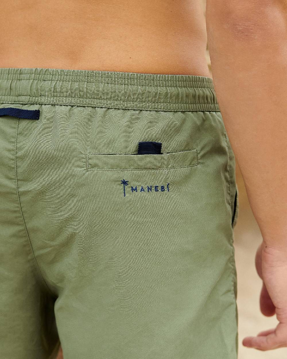 Manebí Solid Color Swim Shorts - Stone Washed Faded Kaki Green Offerta per la Festa della Mamma
