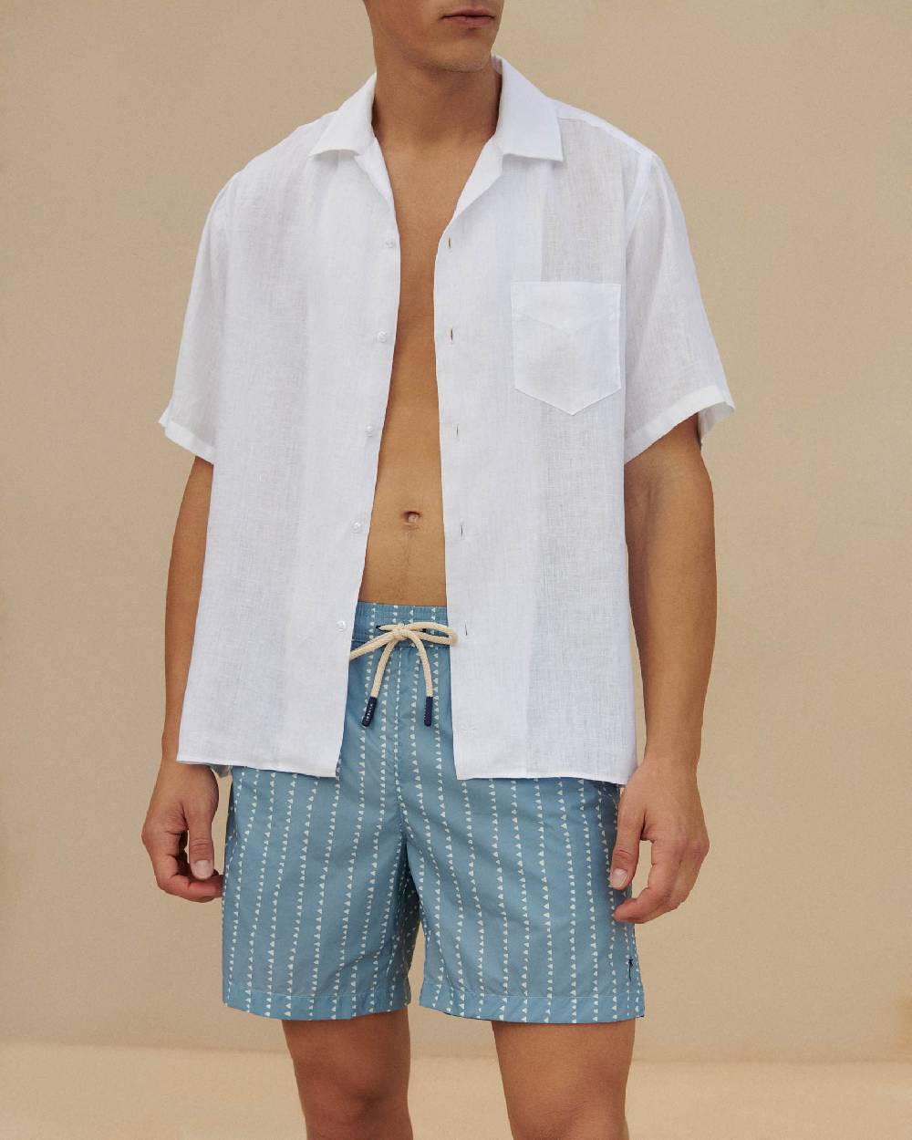 Manebí Printed Swim Shorts - Indigo with White Linear Triangles Offerta migliore