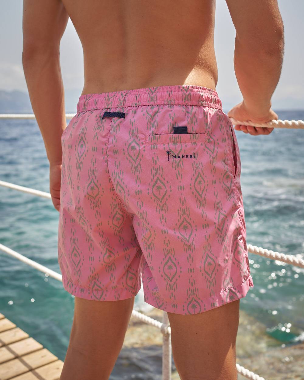 Manebí Printed Ikat With Palm Swim Shorts - Recycled Ultra Light Antique Rose Kaki Ikat W Palm Lightning offer