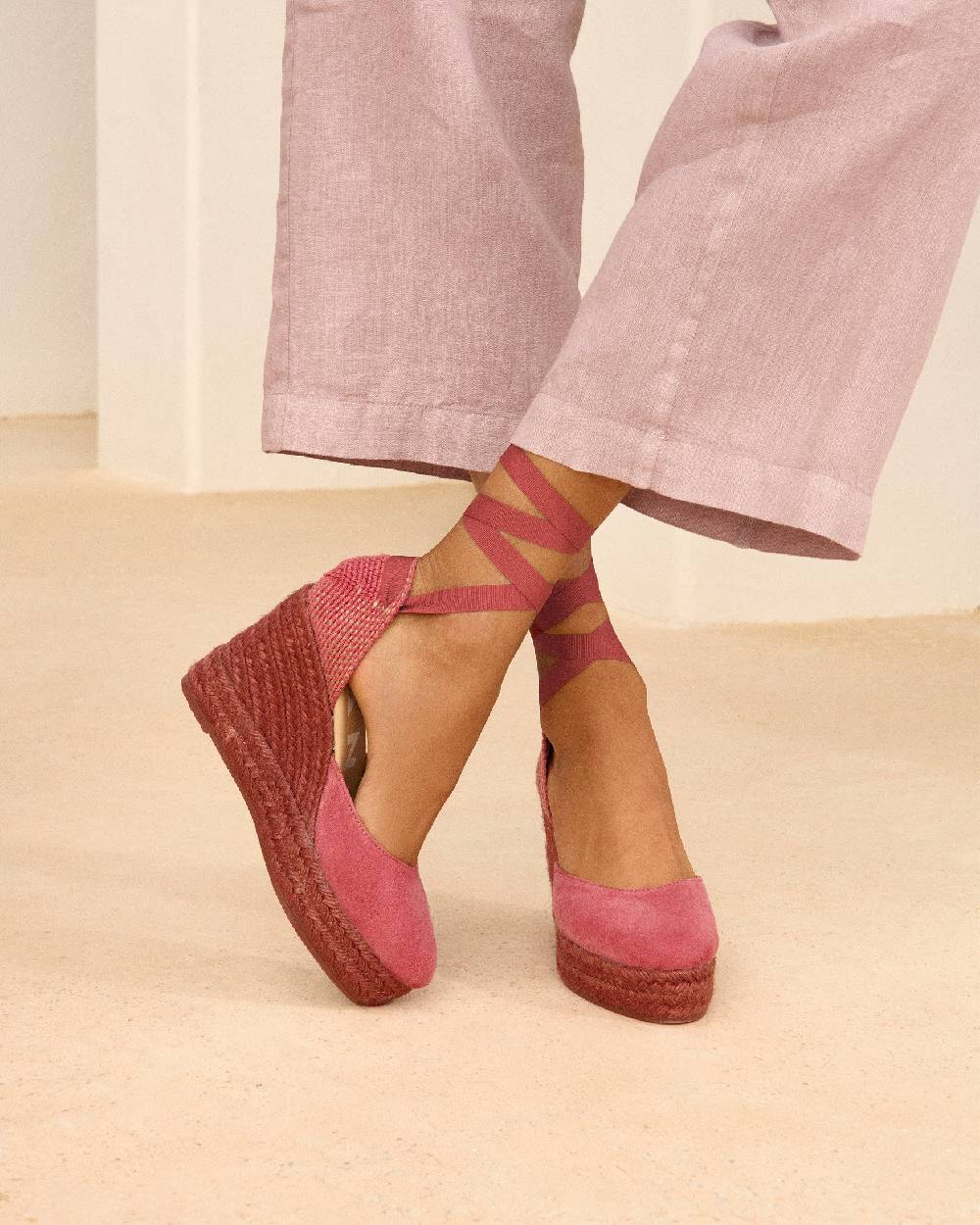 Manebí Soft Suede Wedge Espadrilles - Terracotta On Tone Liquidazione