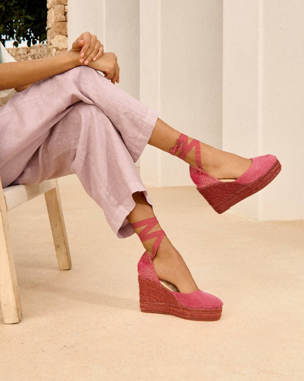 Manebí Soft Suede Wedge Espadrilles - Terracotta On Tone Liquidazione