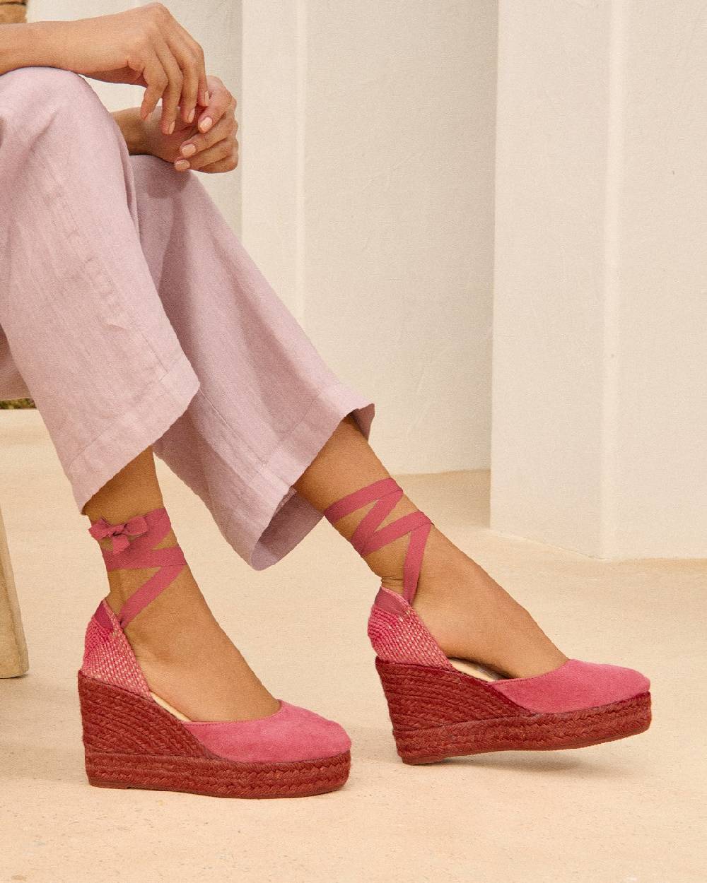 Manebí Soft Suede Wedge Espadrilles - Terracotta On Tone Liquidazione