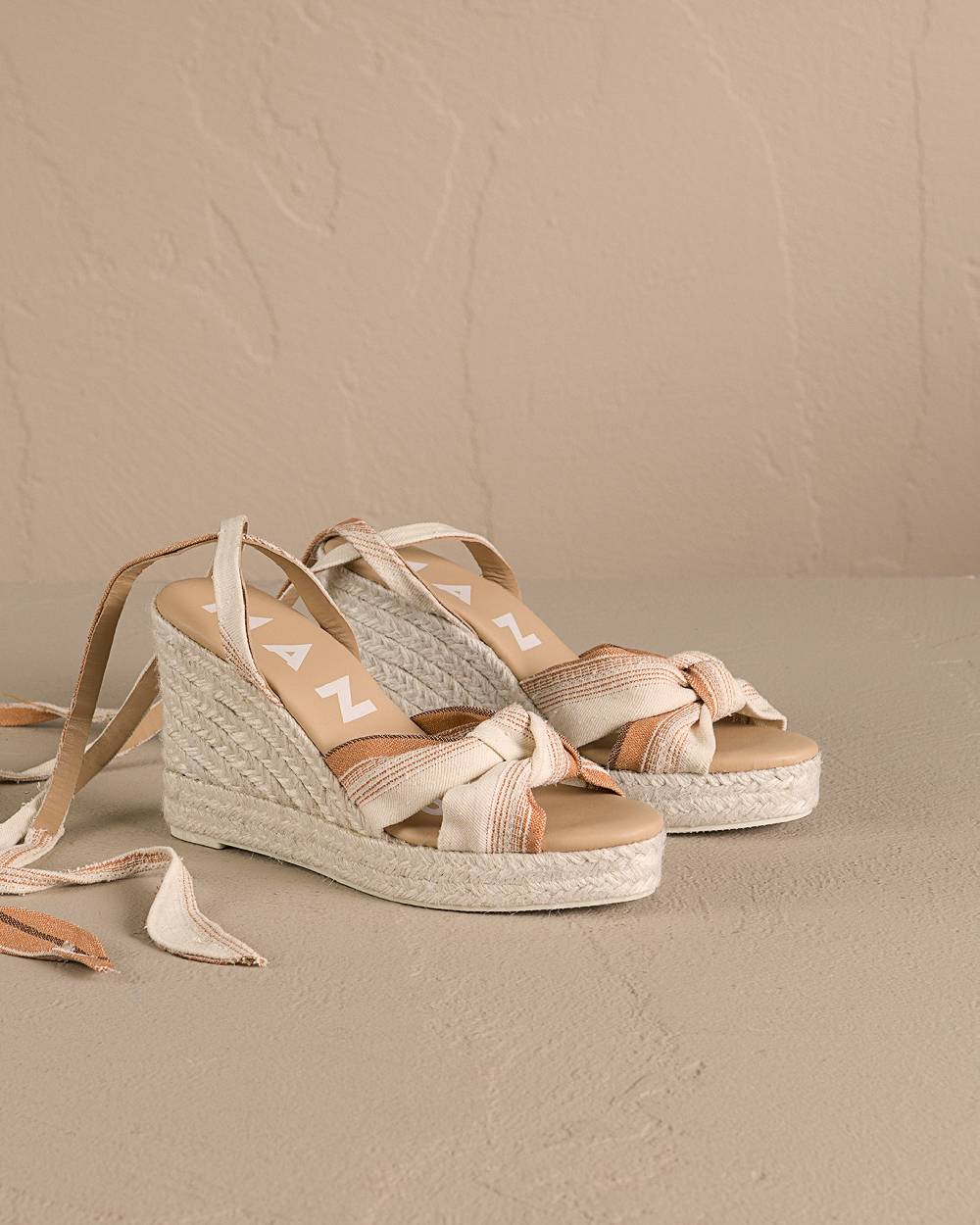 Manebí Cotton Linen And Silk Raw Fabric|Wedge Espadrilles With Knot - Rust Macro Stripe Sconti VIP