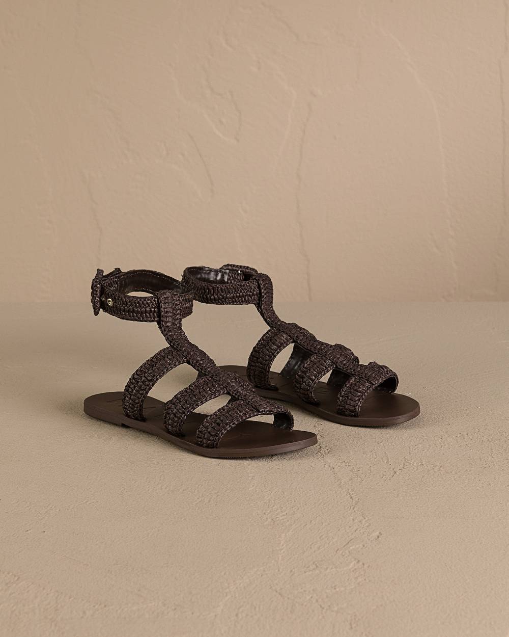 Manebí Raffia Stripes Gladiator|Leather Sandals - Cocoa Super Saving Price