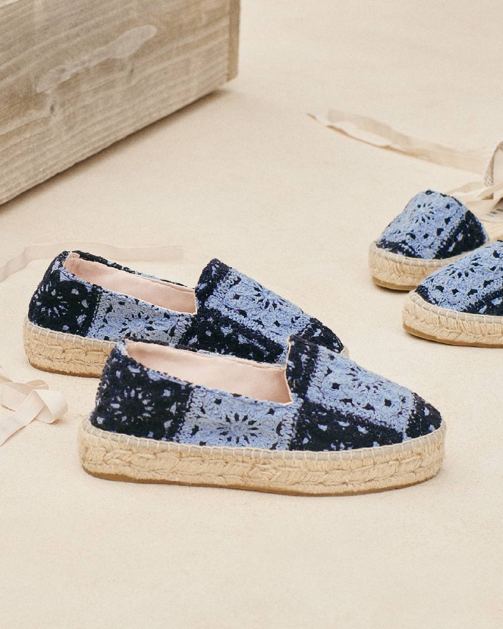 Manebí Cotton Crochet|Double Sole Espadrilles - Indigo \u0026 Navy Blue Rilascio limitato