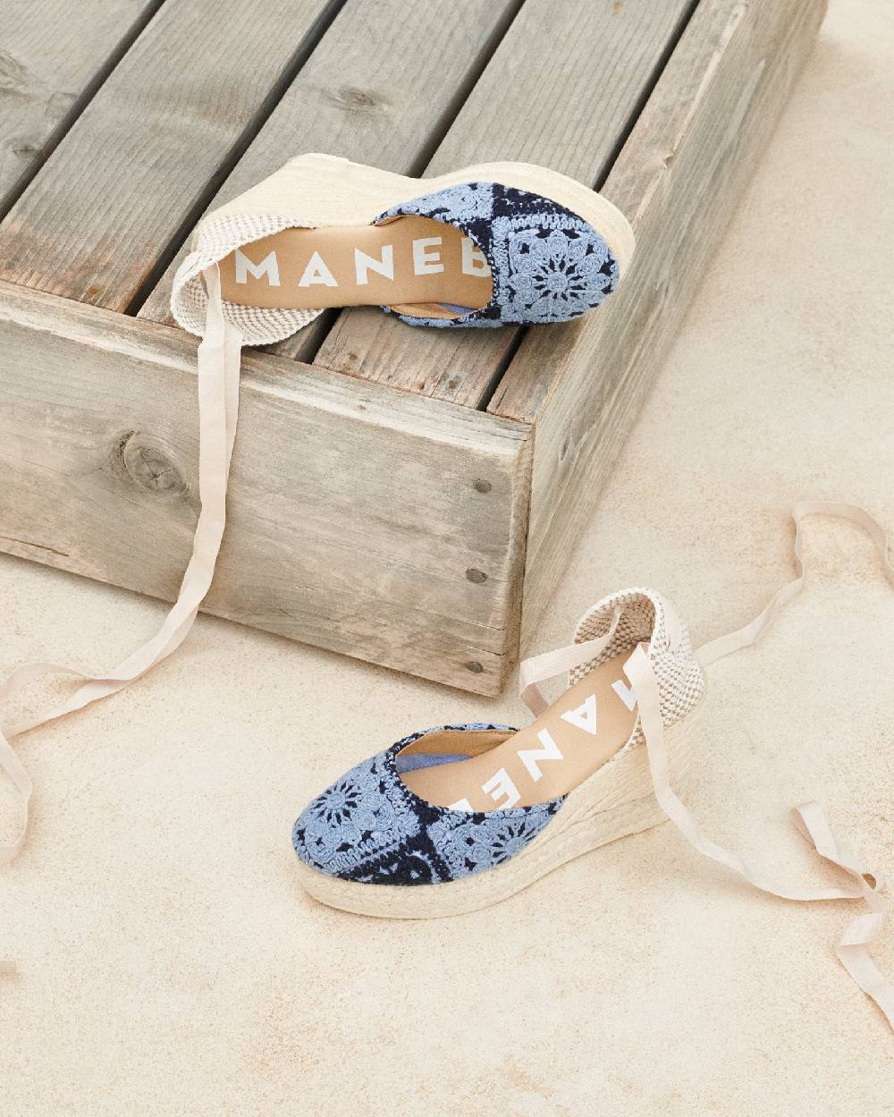 Manebí Cotton Crochet|Wedge Espadrilles - Indigo \u0026 Navy Blue Ultimi tre giorni