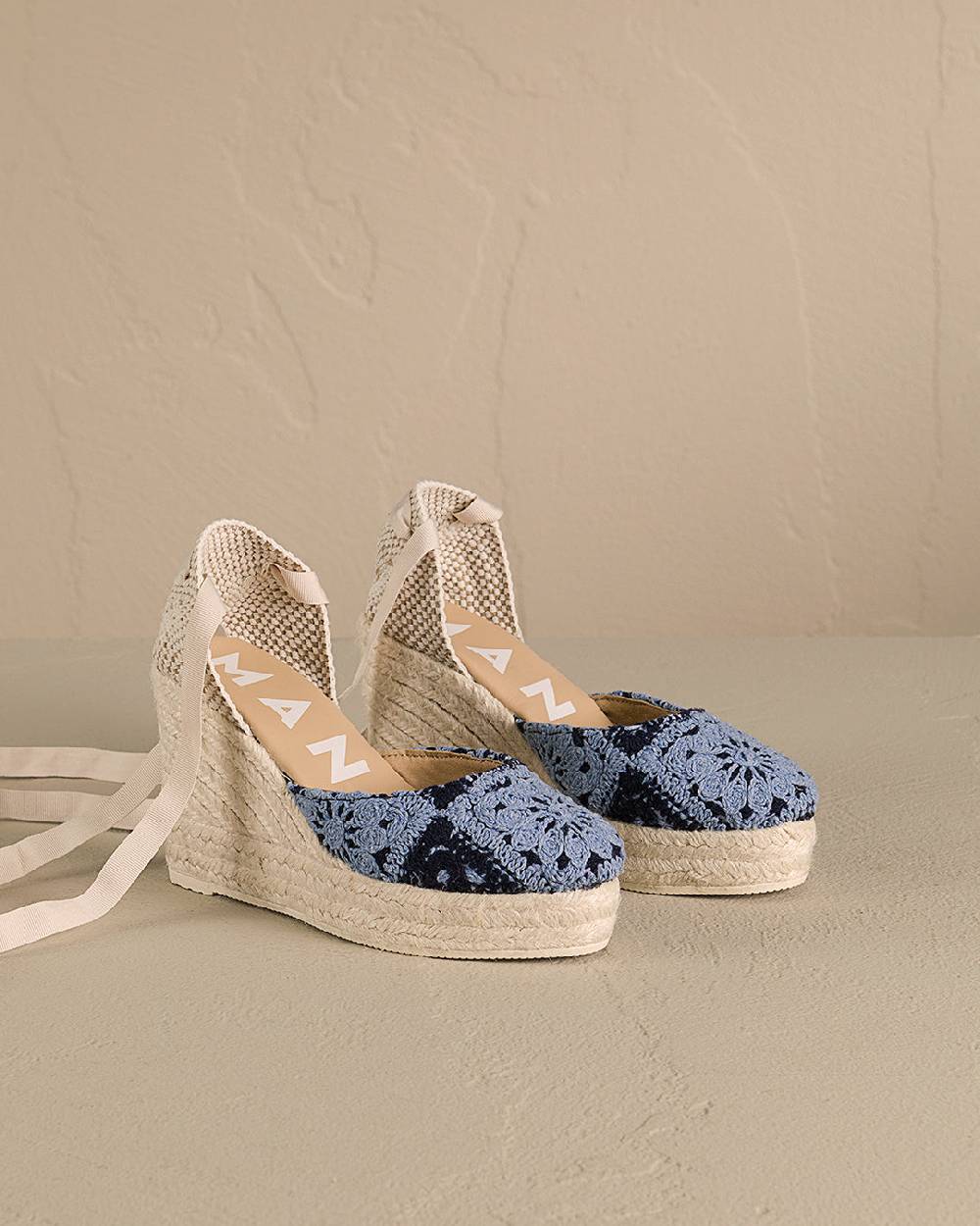 Manebí Cotton Crochet|Wedge Espadrilles - Indigo \u0026 Navy Blue Ultimi tre giorni