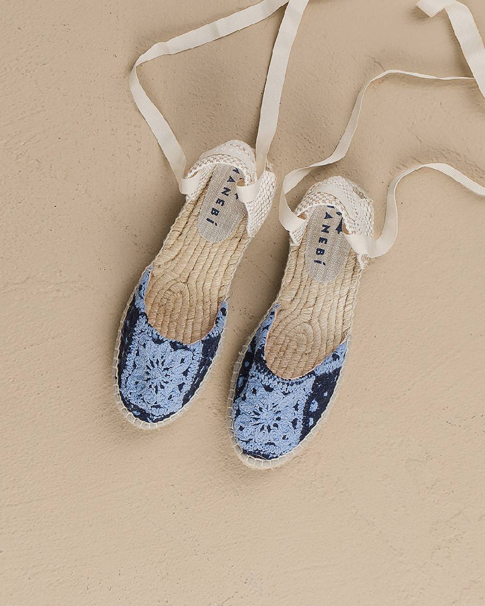 Manebí Cotton Crochet|Flat Valenciana Espadrilles - Indigo \u0026 Navy Blue ACQUISTA ORA
