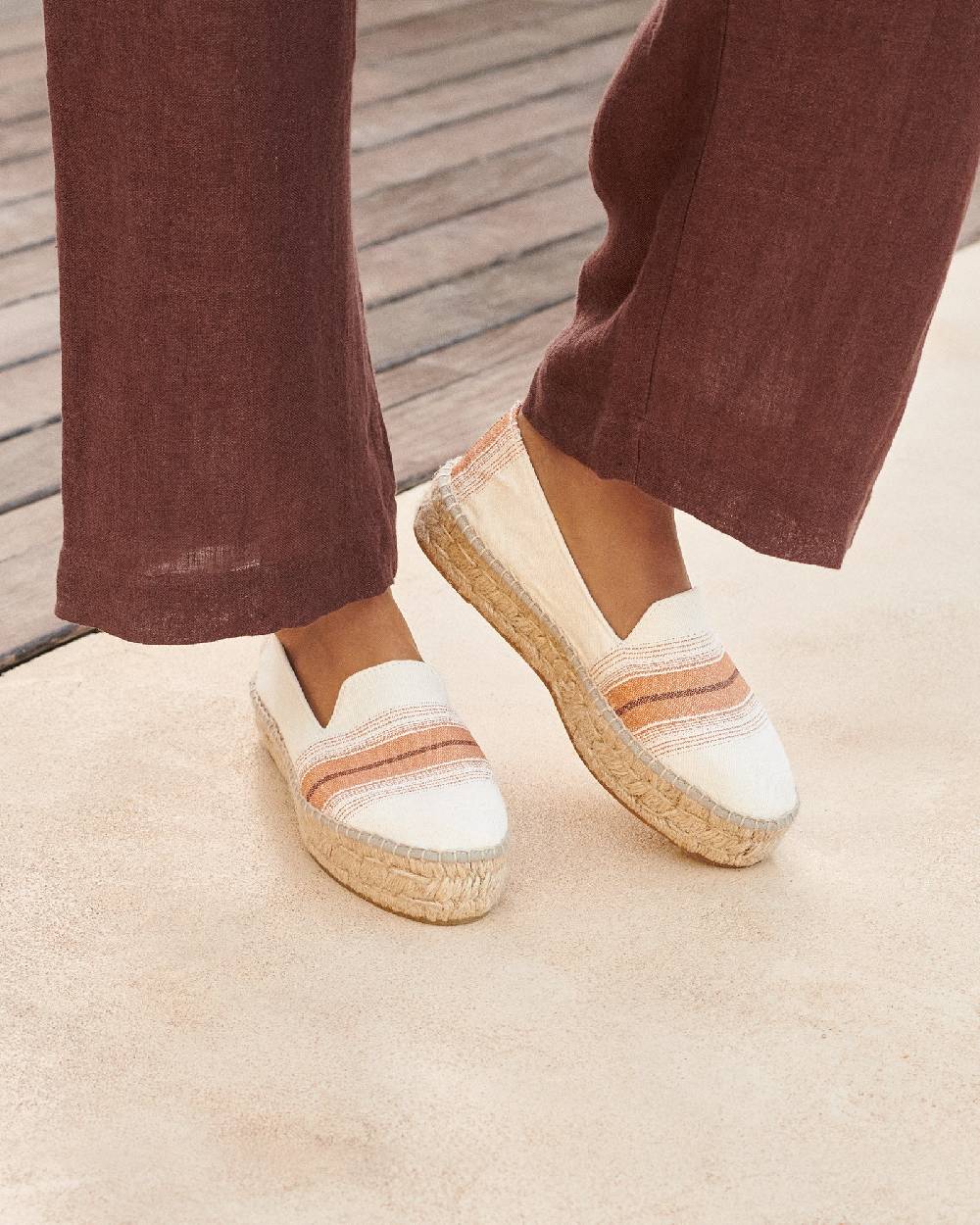 Manebí Cotton Linen And Silk Raw Fabric|Double Sole Espadrilles - Rust Macro Stripe Latest stili
