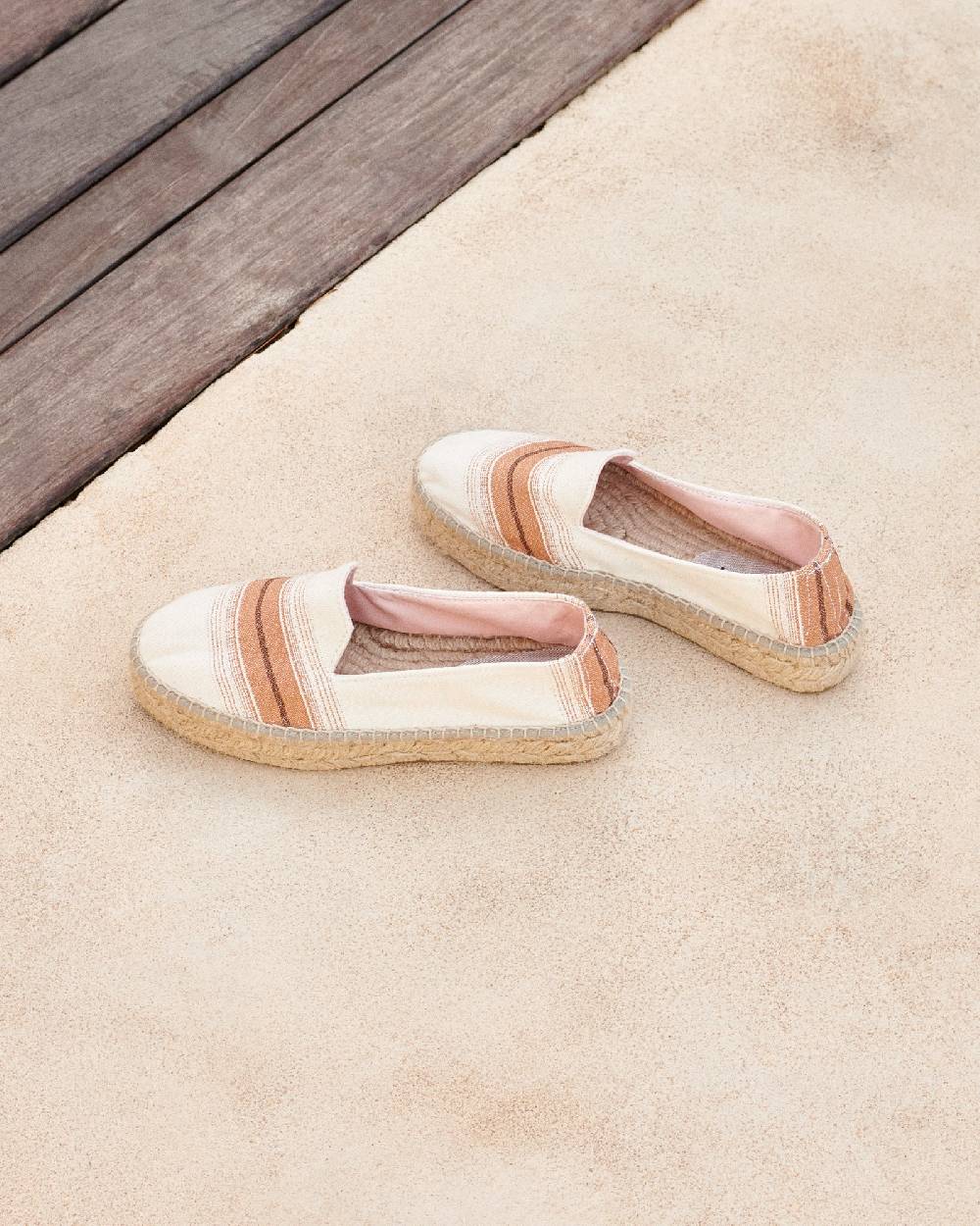 Manebí Cotton Linen And Silk Raw Fabric|Double Sole Espadrilles - Rust Macro Stripe Latest stili