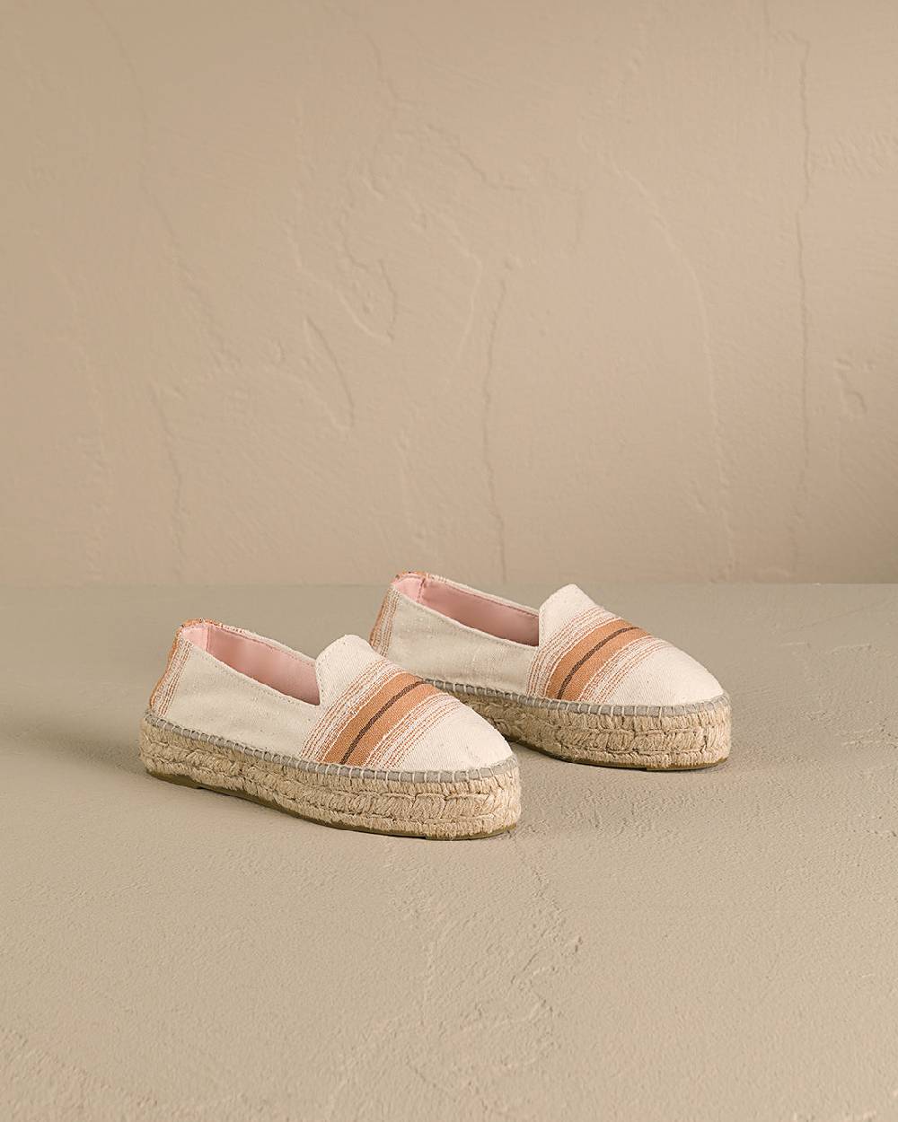 Manebí Cotton Linen And Silk Raw Fabric|Double Sole Espadrilles - Rust Macro Stripe Latest stili