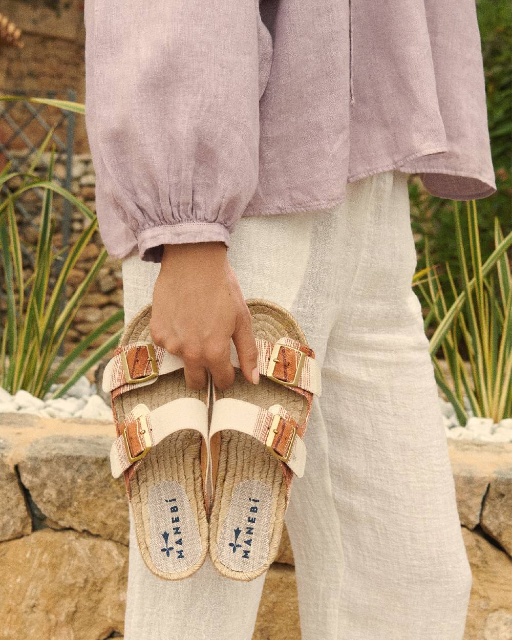 Manebí Cotton Linen And Silk Raw Fabric|Nordic Sandals - Rust Macro Stripe Ultimi due giorni
