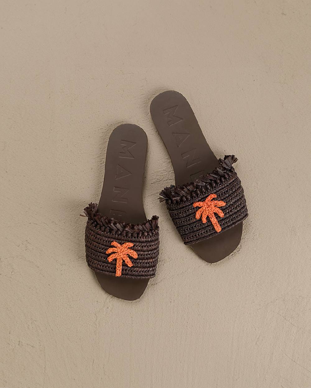 Manebí Fringed Knots Raffia|and Leather Sandals - Yucatán Cocoa With Orange Dust Palm Promozione temporanea
