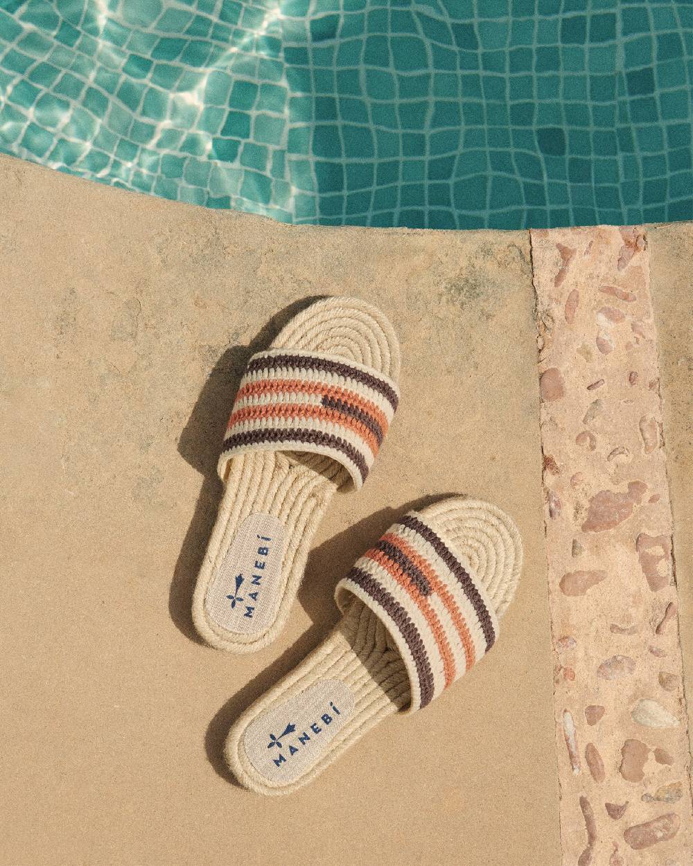 Manebí Cotton Crochet Jute Sandals - Cocoa \u0026 Orange Rust Stripes Fino al 60% di sconto