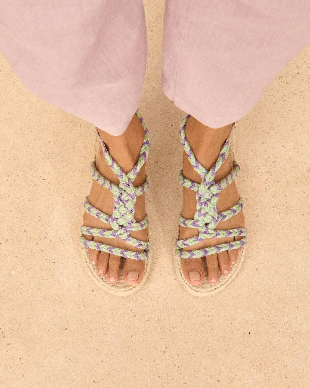 Manebí Jute Tie-Up Rope Sandals - Sage And Wisteria Lilac Enormi sconti