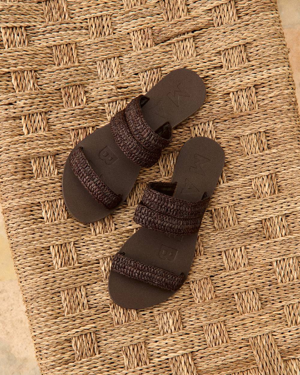 Manebí Raffia Stripes Leather|Three Bands Sandals - Cocoa 50% di sconto con spedizione gratuita