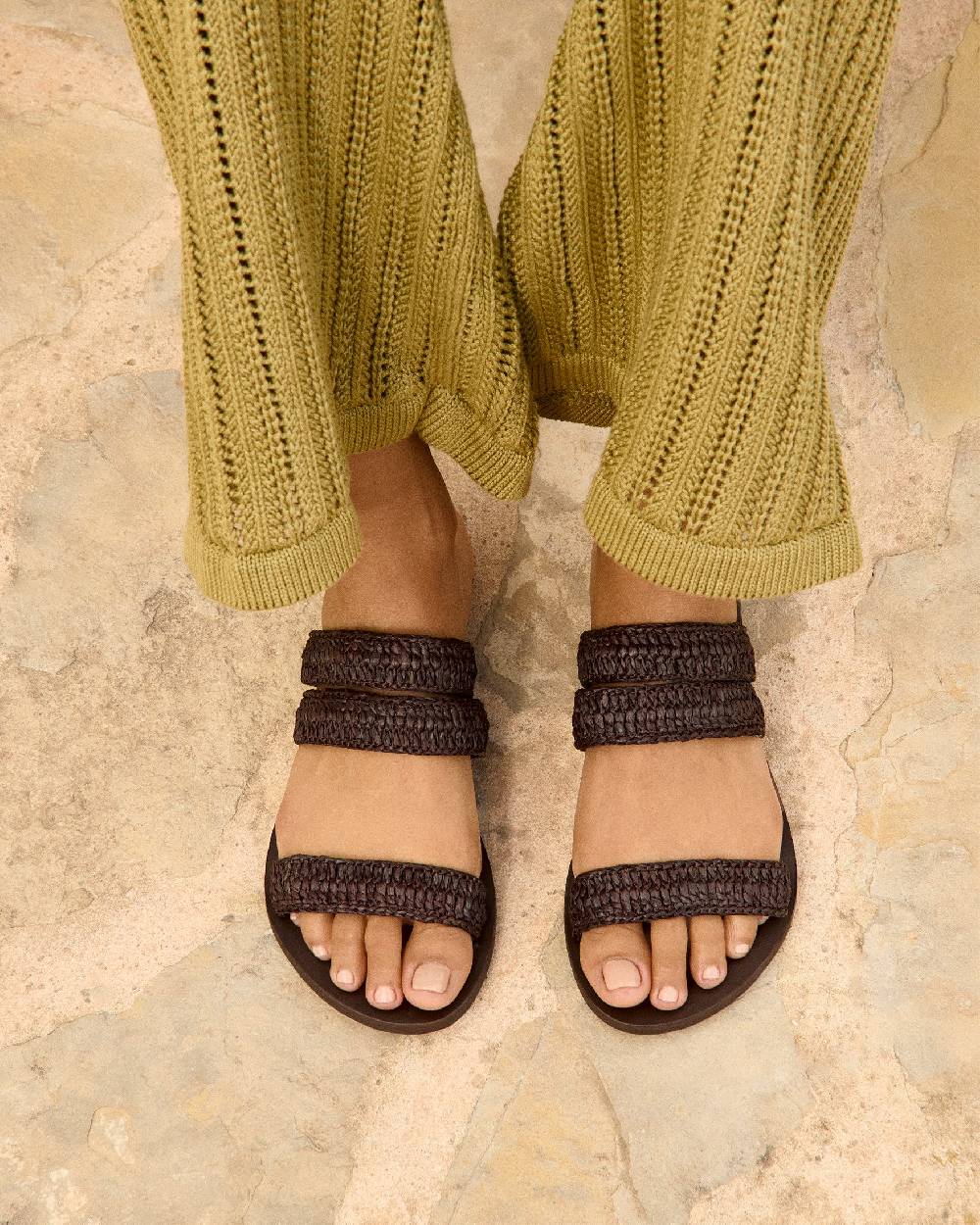 Manebí Raffia Stripes Leather|Three Bands Sandals - Cocoa 50% di sconto con spedizione gratuita