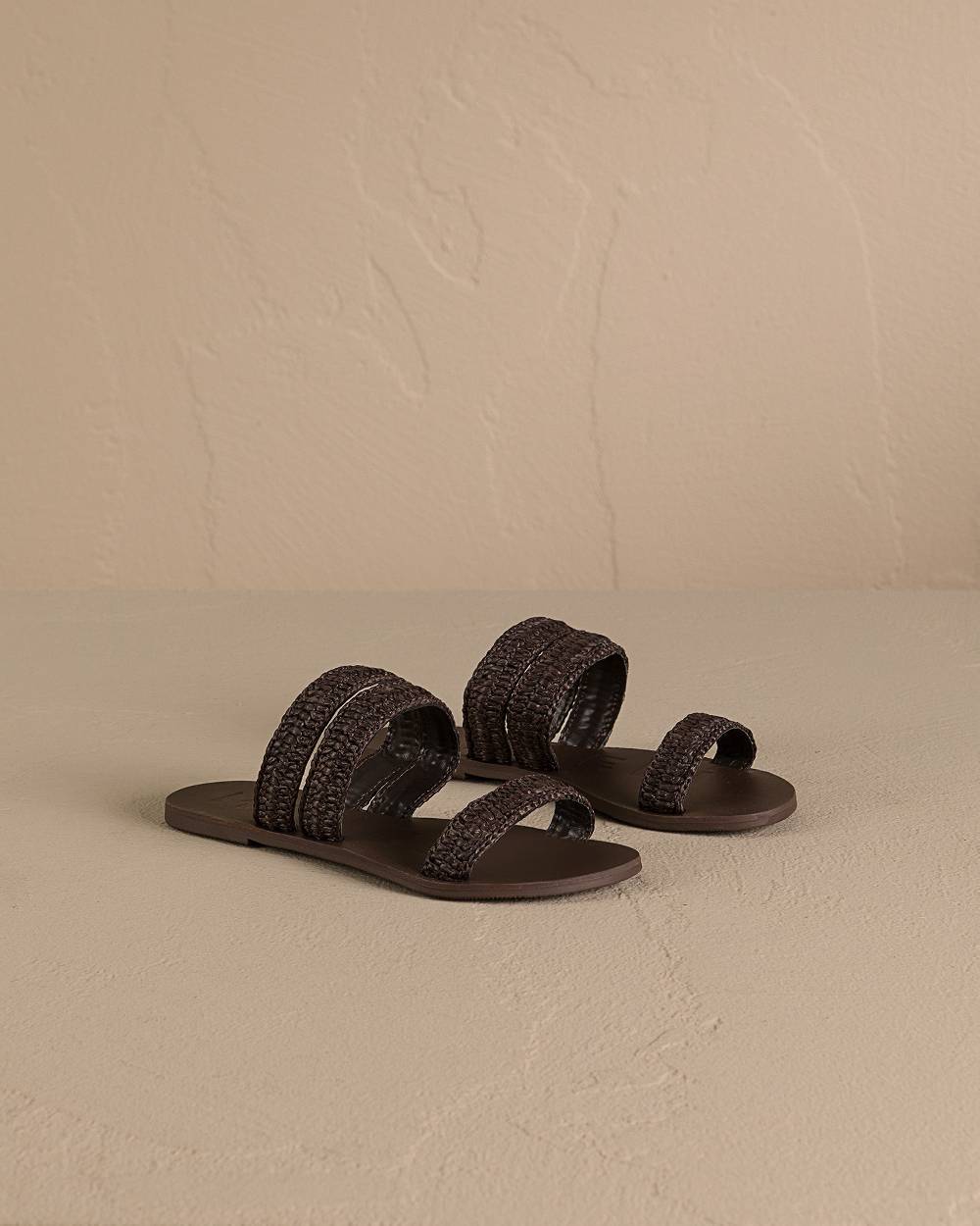 Manebí Raffia Stripes Leather|Three Bands Sandals - Cocoa 50% di sconto con spedizione gratuita
