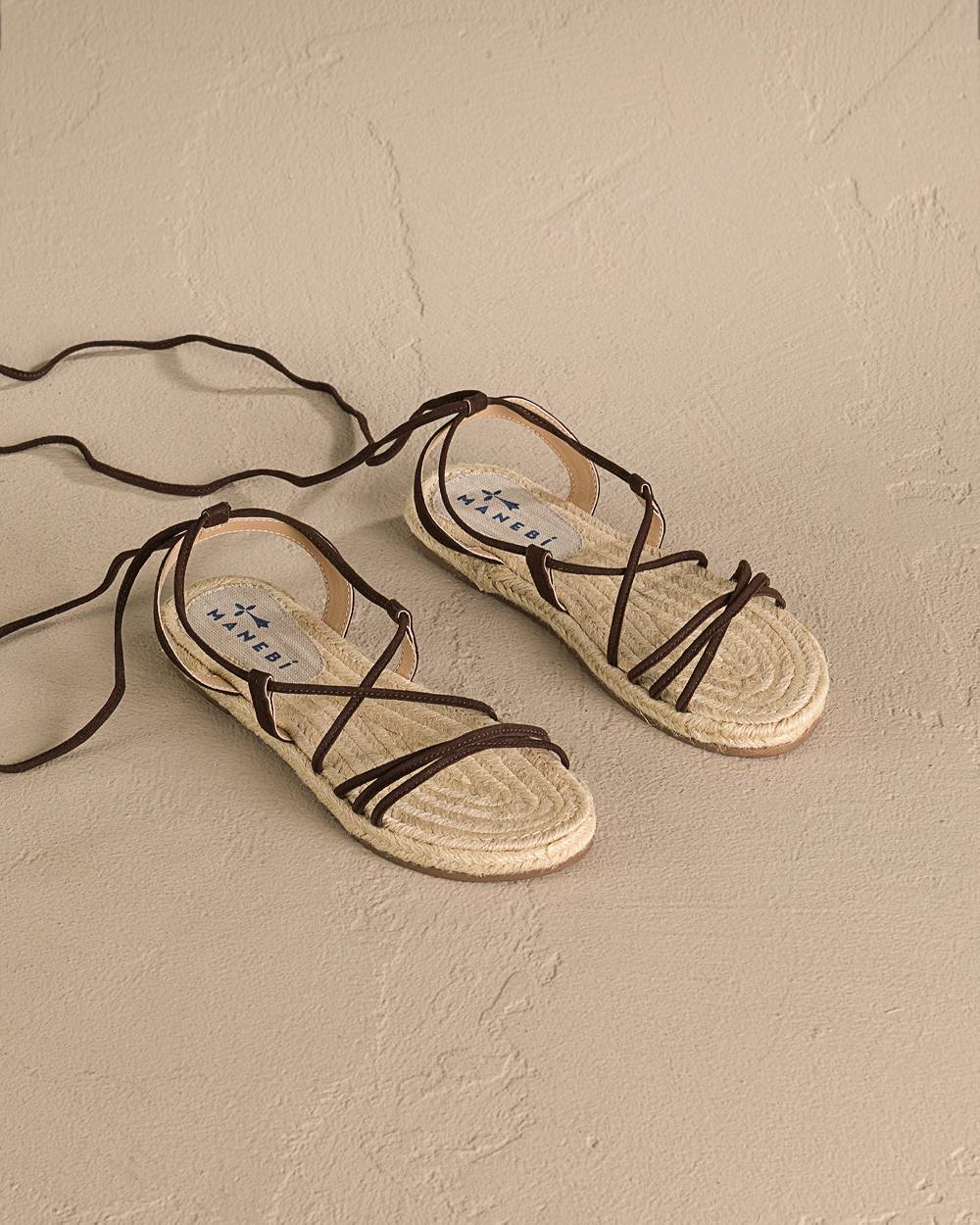 Manebí Suede \u0026 Jute Lace-Up Sandals - Cocoa Trasporto libero internazionale