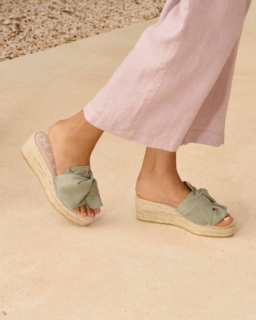 Manebí Soft Suede Platforms With Knot - Sage In vendita