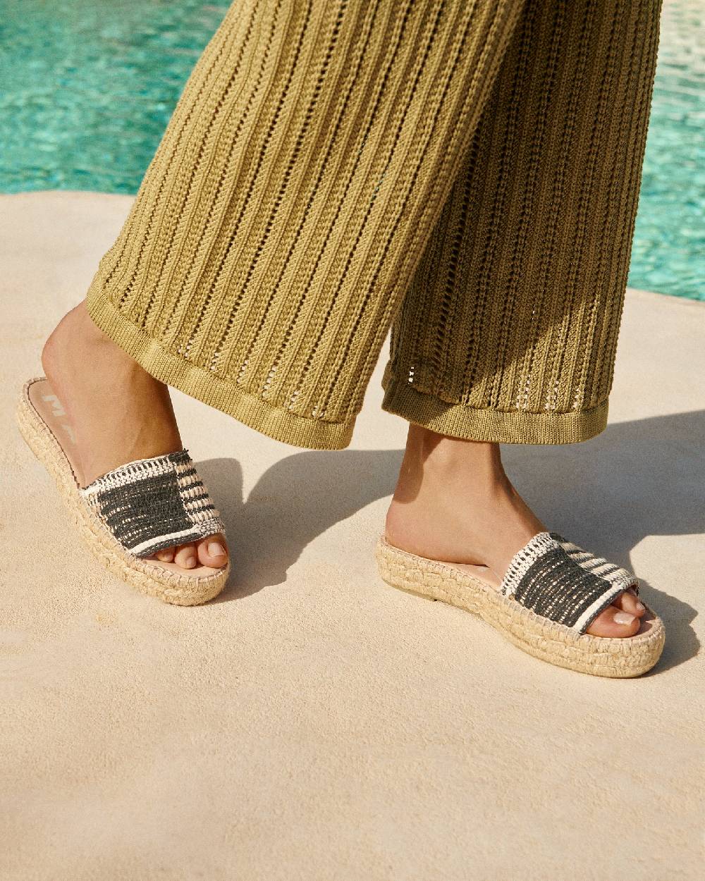 Manebí Silk And Cotton Patchwork|Double Sole Slides - Yucatán White Natural And Black Duty-free