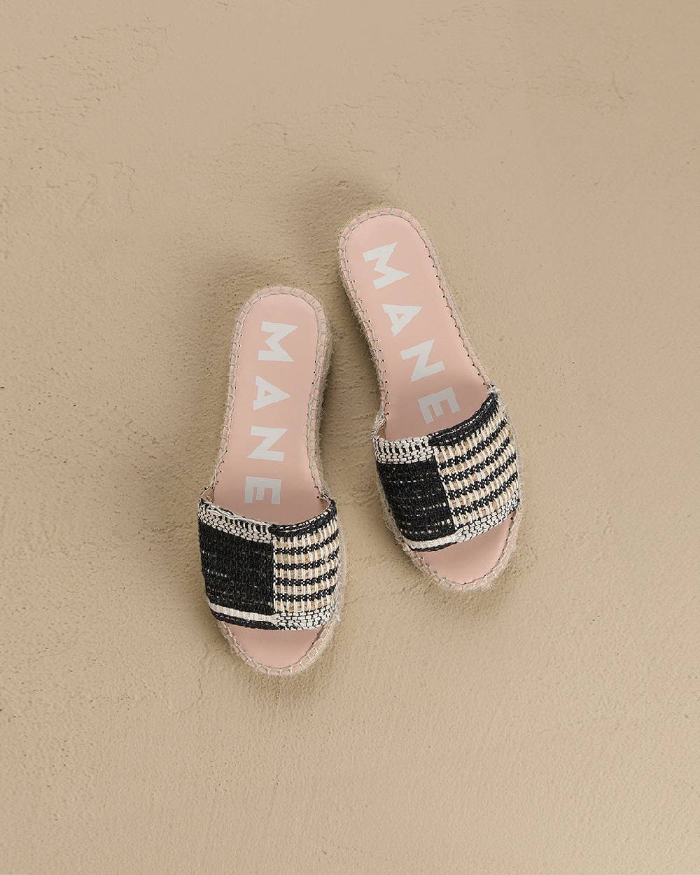 Manebí Silk And Cotton Patchwork|Double Sole Slides - Yucatán White Natural And Black Duty-free