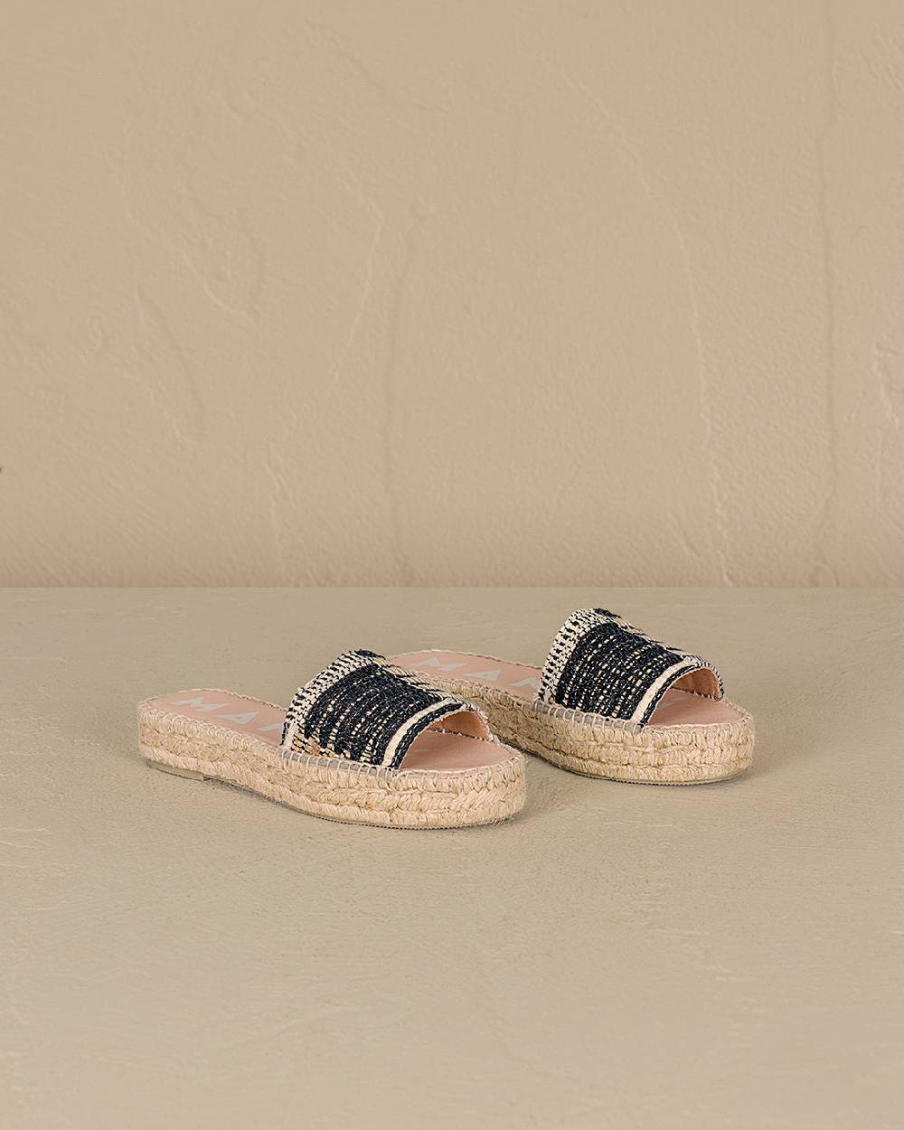 Manebí Silk And Cotton Patchwork|Double Sole Slides - Yucatán White Natural And Black Duty-free