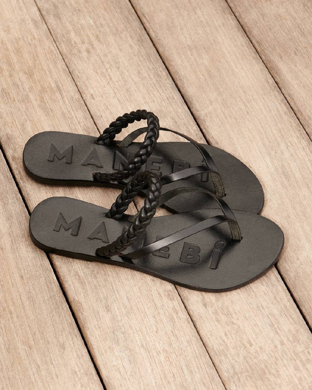 Manebí Leather Braid Thong Sandals - Black Qualità Garantita