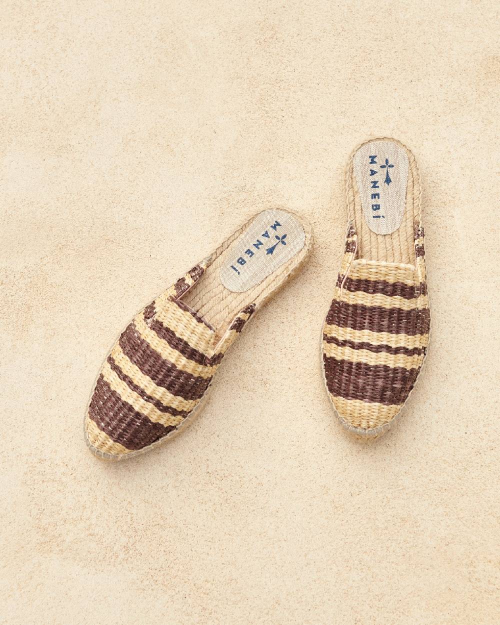 Manebí Raffia Stripes Mules - Cocoa \u0026 Natural Fino Al -60%
