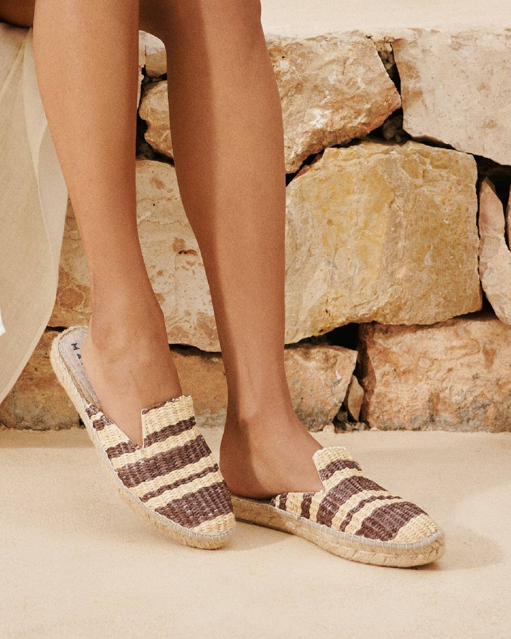 Manebí Raffia Stripes Mules - Cocoa \u0026 Natural Fino Al -60%