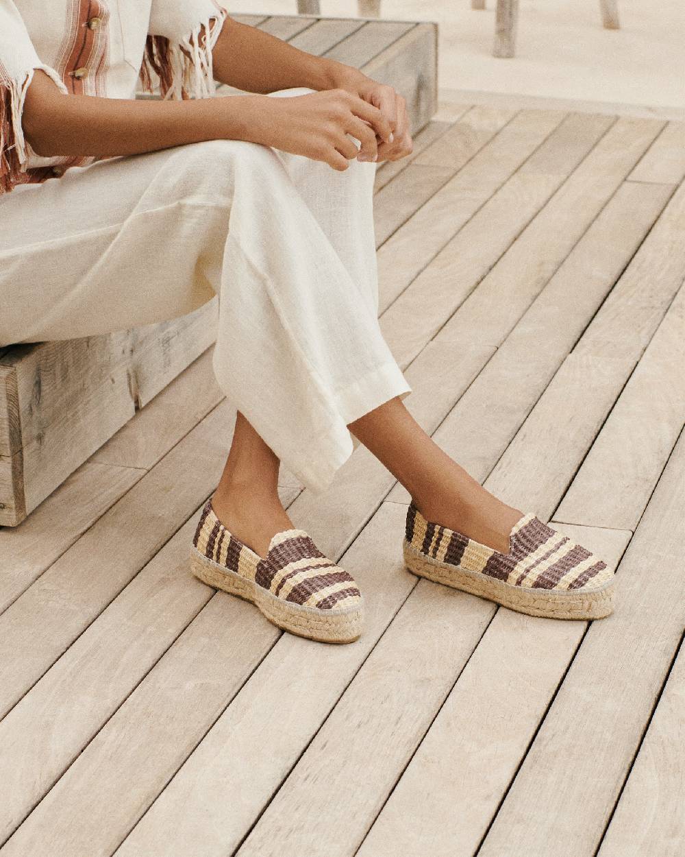 Manebí Raffia Stripes Double Sole Espadrilles - Cocoa \u0026 Natural Shopping Online