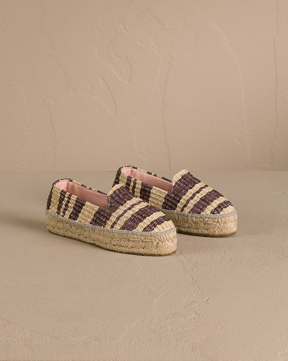 Manebí Raffia Stripes Double Sole Espadrilles - Cocoa \u0026 Natural Shopping Online
