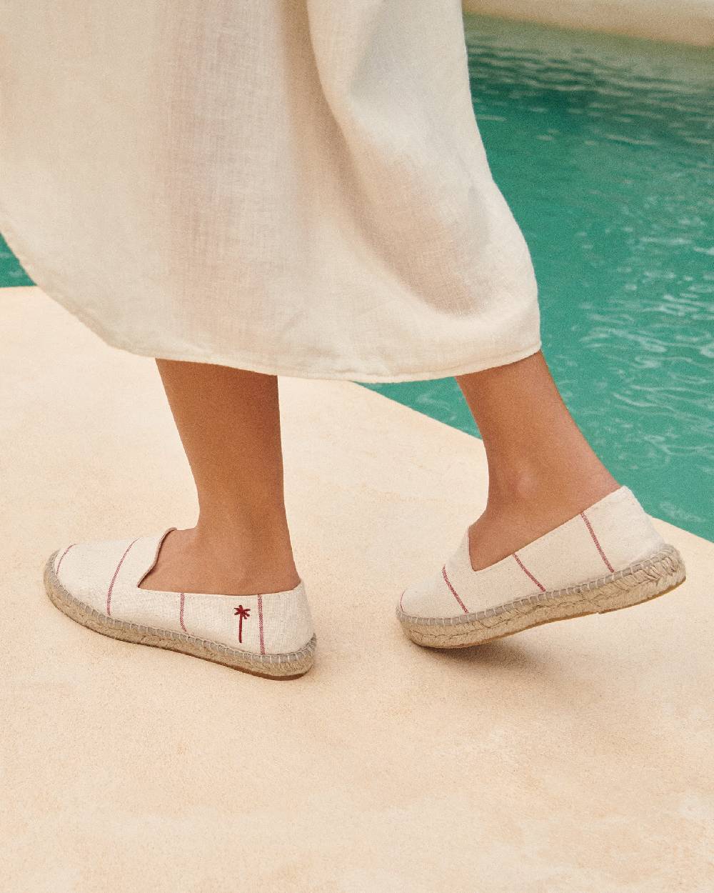 Manebí Woven Canvas Flat Espadrilles - Red Micro Stripes On Beige Prezzo Ridotto