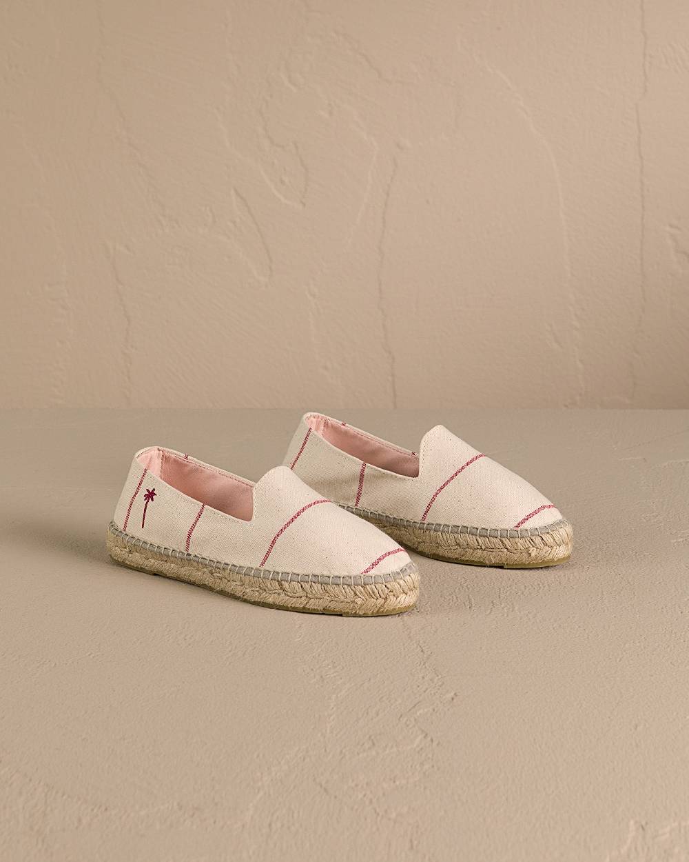 Manebí Woven Canvas Flat Espadrilles - Red Micro Stripes On Beige Prezzo Ridotto
