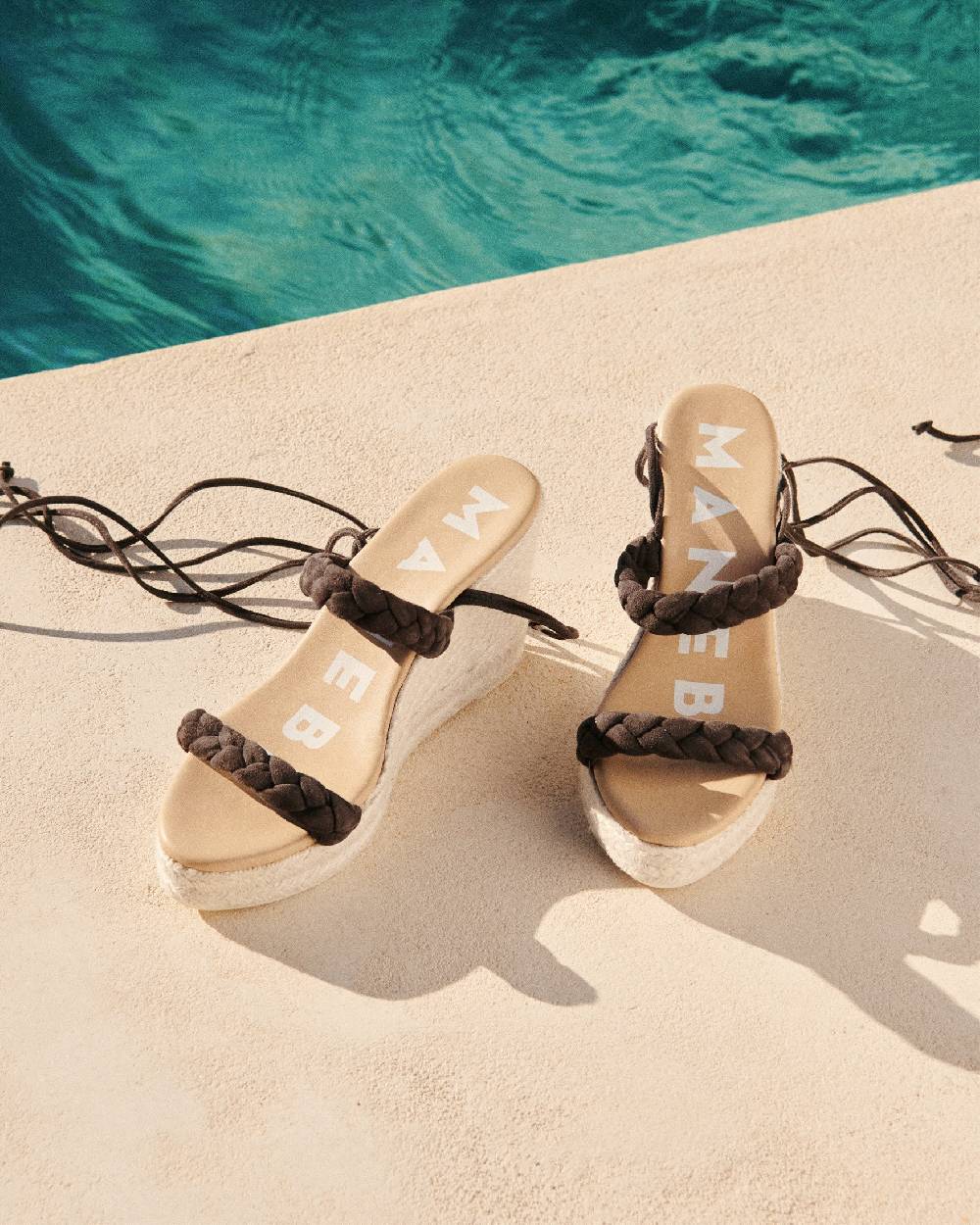 Manebí Soft Suede Two Braided Bands|Wedge Espadrilles - Cocoa Novità