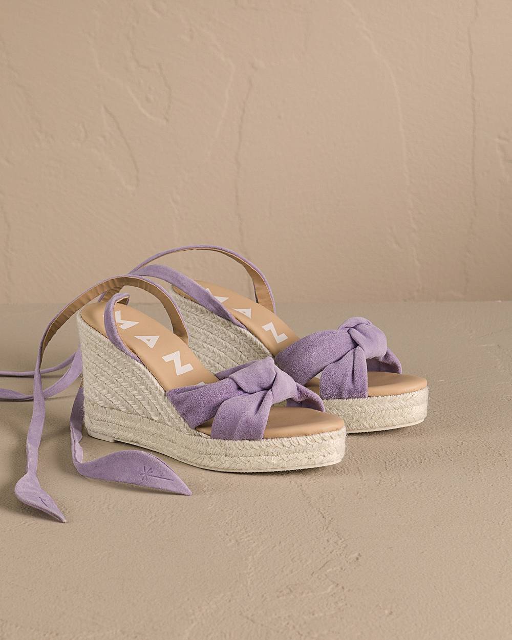 Manebí Soft Suede Wedge Espadrilles|With Knot - Wisteria Lilac Presa