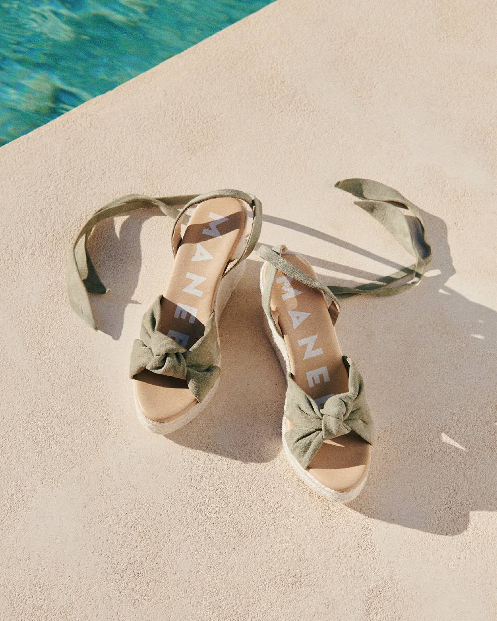 Manebí Soft Suede Wedge Espadrilles|With Knot - Sage Sconto